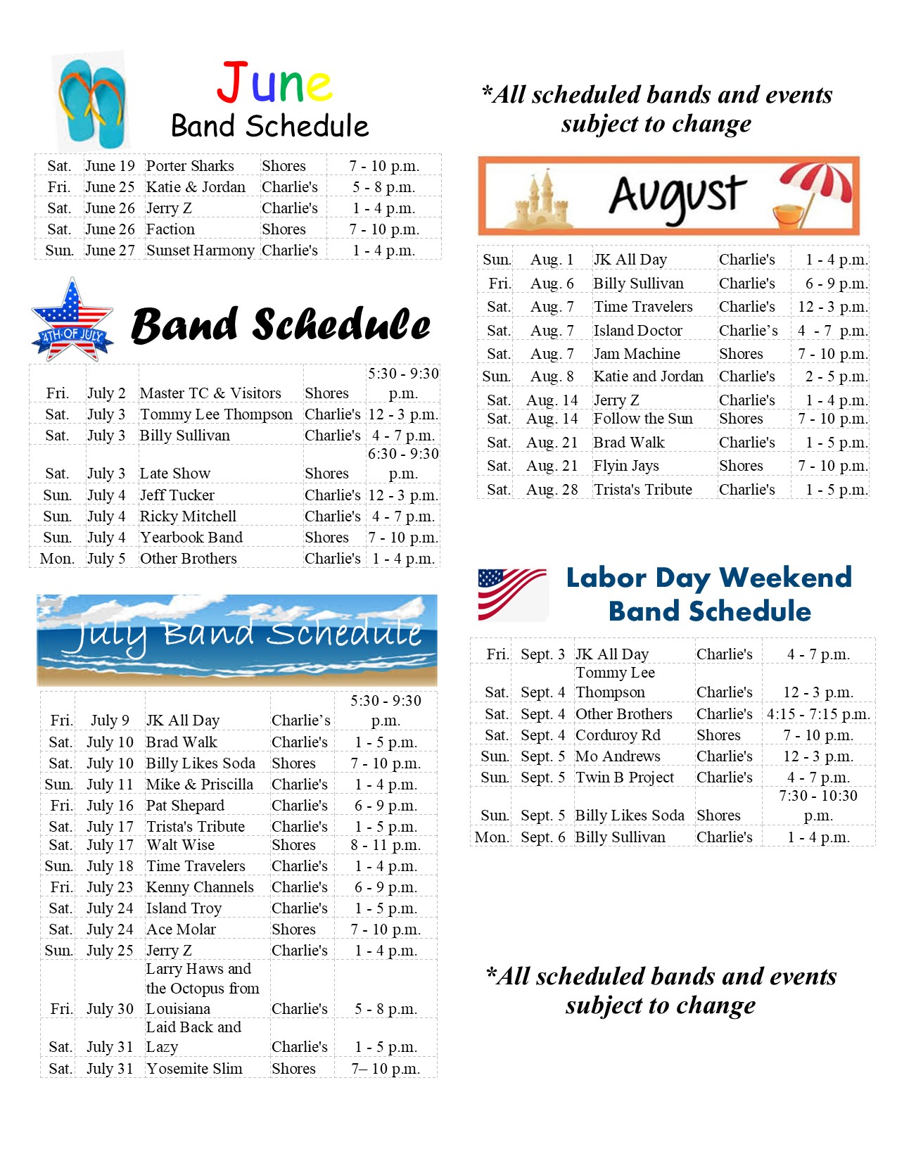 Events Calendar Bay Point Resort and Marina